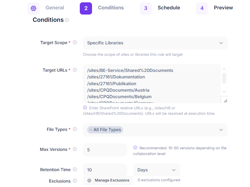 Version management policies